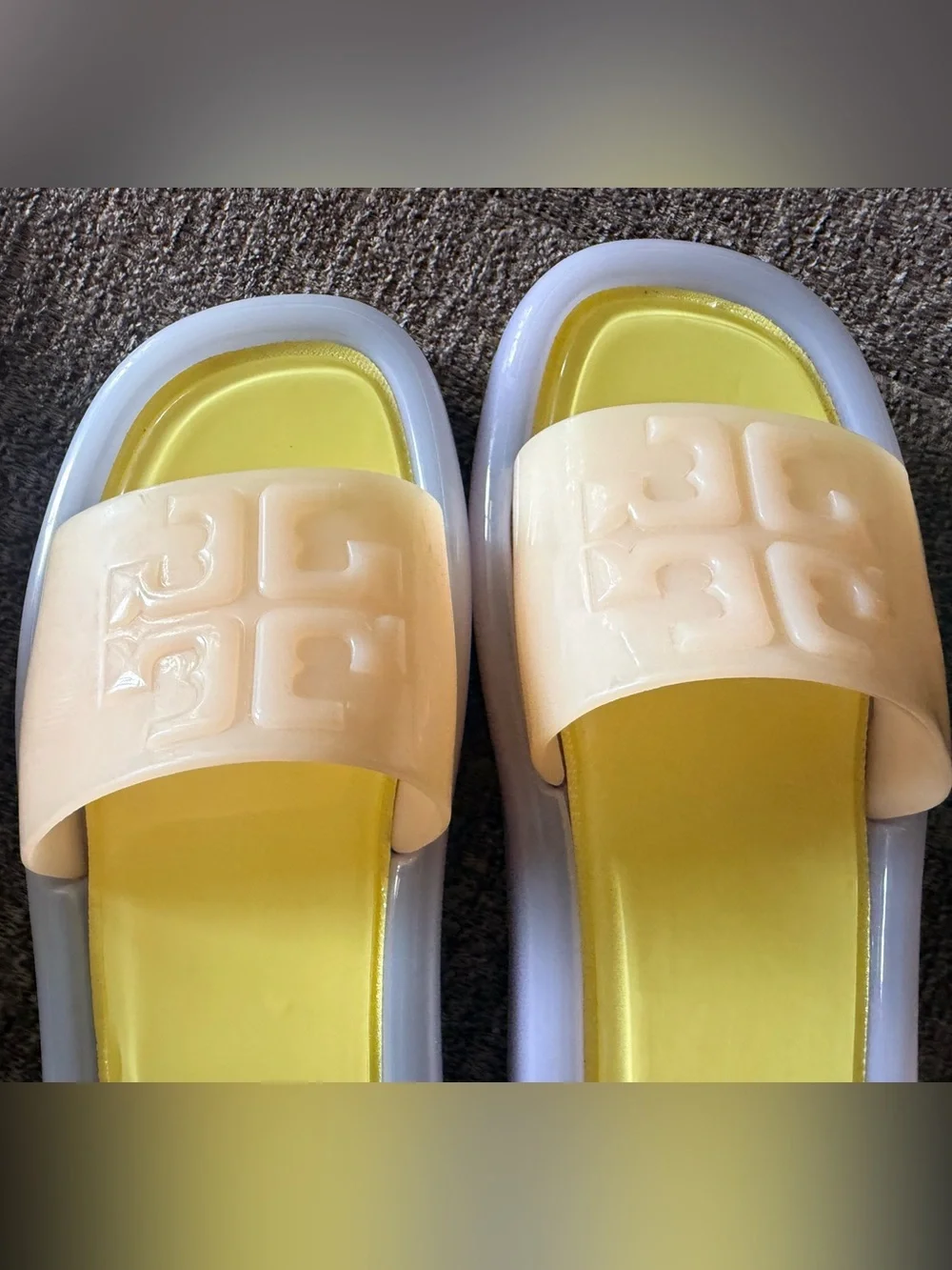 Tory Burch Yellow Footbed with Peach Logo Strap Slide Sandals